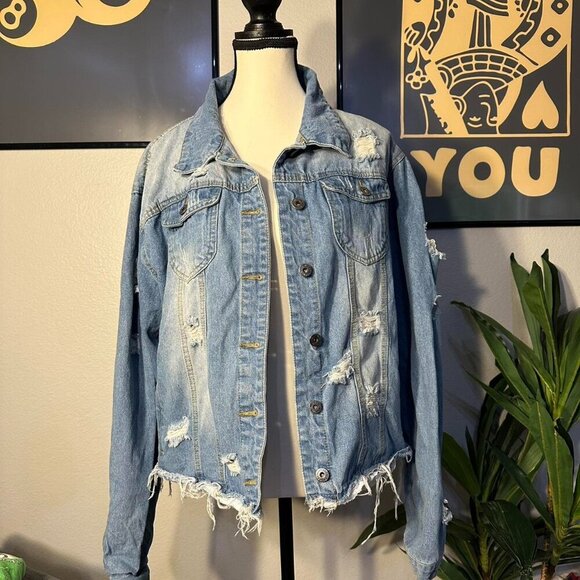 The Style Between Us Distressed Jean Jacket - Picture 1 of 7